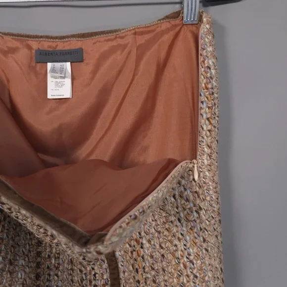ALBERTA FERRETI ITALY‎ MADE Women's Skirt 6 VIRGIN WOOL Blend Knit Straight Tan